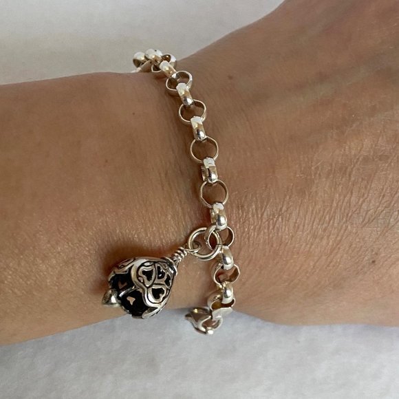 Sterling Silver 925 AGI Italy 6MM Rolo Link Bell Charm Bracelet Size 8" 13.5g - Picture 5 of 17